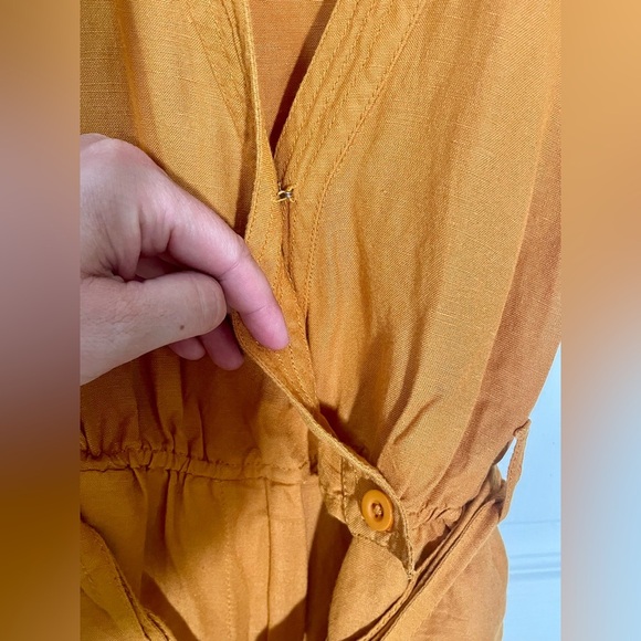 Anthropologie Maeve Luana Romper Size 2 Yellow Orange Tie Belt Boho Linen Blend - Picture 13 of 13